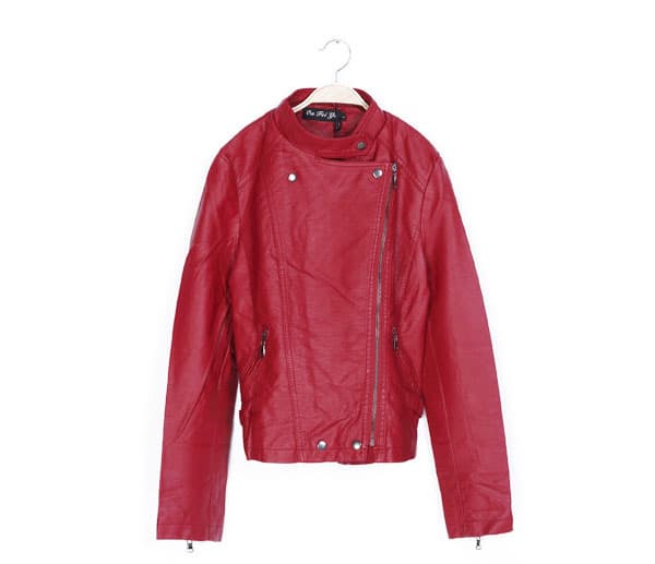Hot Sexy Lady Red Motorcycle PU Leather Jacket